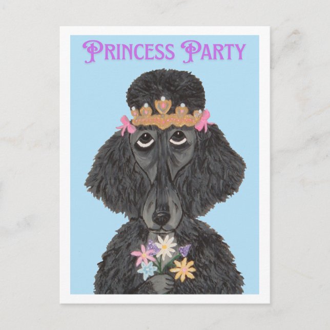 Postal De Invitación Caniche Fiesta Princesa (Anverso)