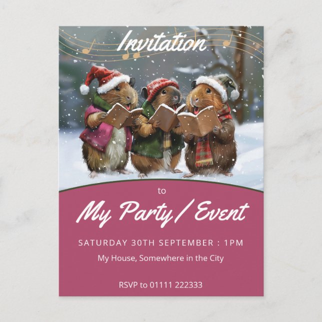 Postal De Invitación Cantantes de Cerdo de Guinea (Anverso)