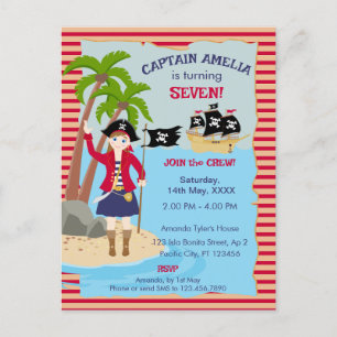 Postal De Invitación Capitán de la Fiesta de Cumpleaños del Barco Pirat