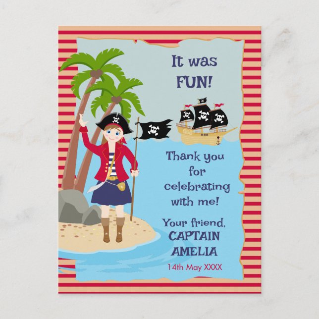 Postal De Invitación Capitán de la Fiesta de Cumpleaños del Barco Pirat (Anverso)
