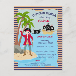 Postal De Invitación Capitán de la Fiesta de Cumpleaños del Barco Pirat