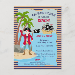 Postal De Invitación Capitán de la fiesta de cumpleaños del barco pirat