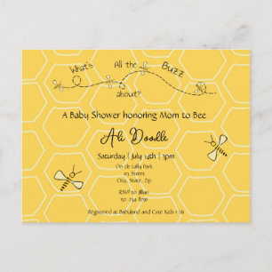Postal De Invitación Caprichoso "Mami Abeja" Shower para bebé de miel a