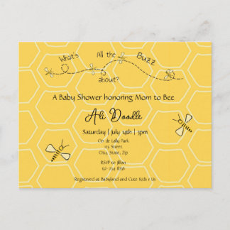 Postal De Invitación Caprichoso "Mami Abeja" Shower para bebé de miel a
