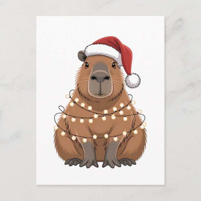 Postal De Invitación Capybara Xmas coincidiendo Divertido Santa (Anverso)
