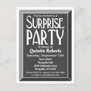 Postal De Invitación Carbón Art Deco Bevled Birthday Surprise Fiesta