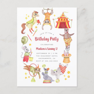 Postal De Invitación Carnaval de acuarela Circo Animales Nacimiento