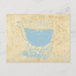 Postal De Invitación Carro azul adorable Baby Shower retro del bebé