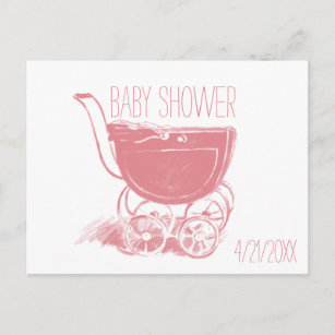 Postal De Invitación Carro rosado adorable Baby Shower retro de la niña