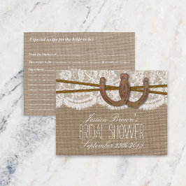 Postal De Invitación Cartas de recetas de ducha de novias rusticas para