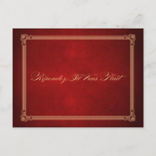 Postal De Invitación Cartel de la Vintage Boda Roja Profunda RSVP Postc