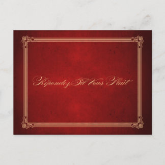 Postal De Invitación Cartel de la Vintage Boda Roja Profunda RSVP Postc