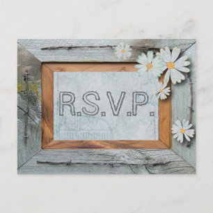 Postal De Invitación casamiento rústico en daisy de madera de grano RSV