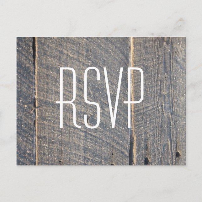 Postal De Invitación casamiento rústico en madera de grano gris RSVP (Anverso)