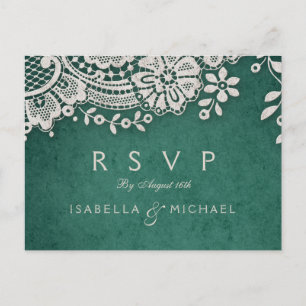 Postal De Invitación Casamiento rústico esmeralda elegante de encaje vi
