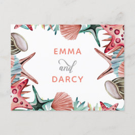 Postal De Invitación Cascada acuática rústica Seashells Starfish Beach 