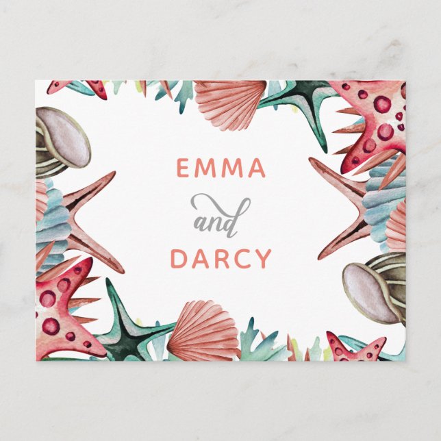 Postal De Invitación Cascada acuática rústica Seashells Starfish Beach  (Anverso)