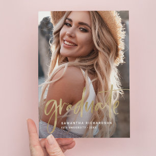 Postal De Invitación Casual Script Gold   Dos fiestas de graduación fot