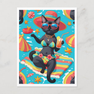 Postal De Invitación CAT Fiesta temática playa para los amantes del gat