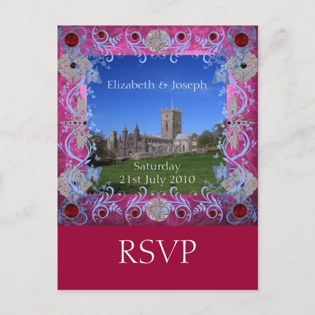 Postal De Invitación Catedral Rubies arte Deco RSVP Postcard (Anverso)