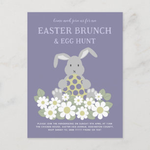 Postal De Invitación Caza de huevos con flores de conejo de Pascua y Br