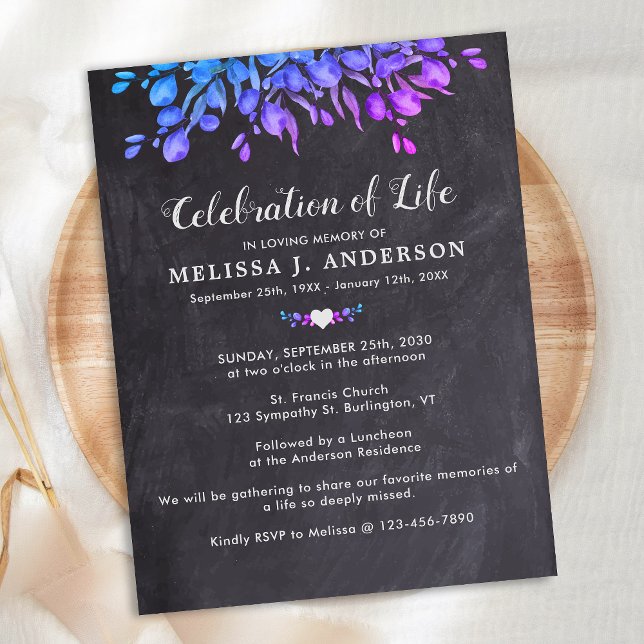 Postal De Invitación Celebración De La Vida Púrpura Eucalyptus Slate (Subido por el creador)