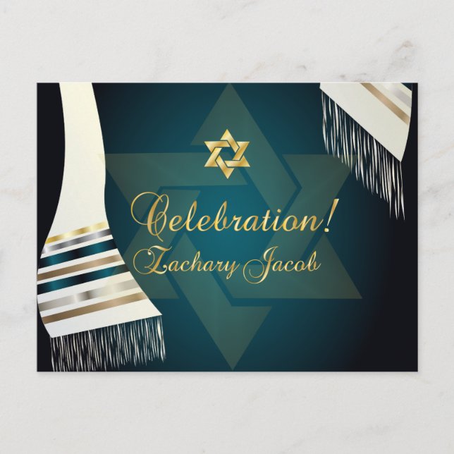 Postal De Invitación Celebración de PixDezines Tallit Mitzvah/verde Ver (Anverso)