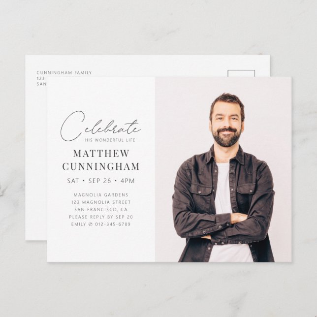 Postal De Invitación Celebración de su maravillosa vida moderna foto si (Anverso / Reverso)