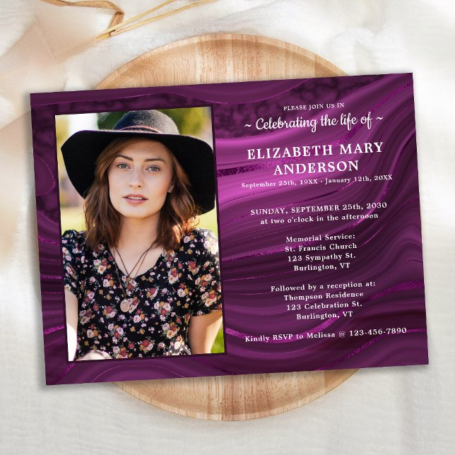 Postal De Invitación Celebración Del Funeral Memorial De Mármol Morado (Subido por el creador)