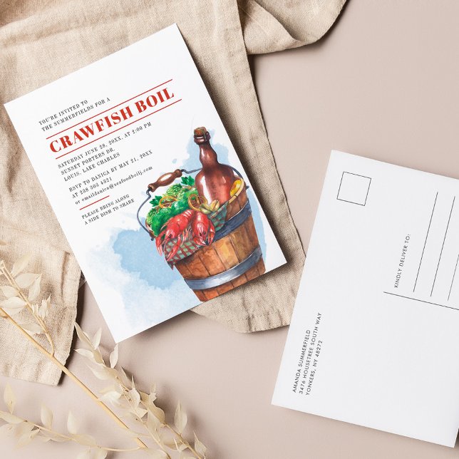 Postal De Invitación Celebración Familiar de Hervido de Cangrejos de Ma (Family Reunion Crawfish Boil Summer Party Invitation Postcard)