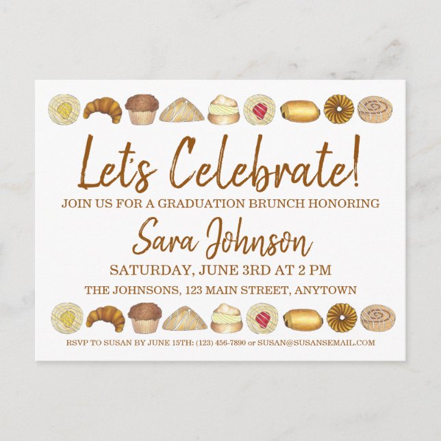 Postal De Invitación Celebremos Pastry Tray Breakfast Brunch Foods (Anverso)