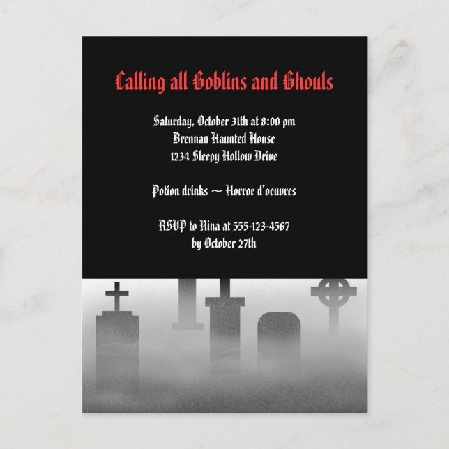Postal De Invitación Cementerio de niebla de cementerio gótico Hallowee (Anverso)