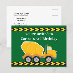 Postal De Invitación Cemento Verde Mezclador Camión Camión Boys Fiesta