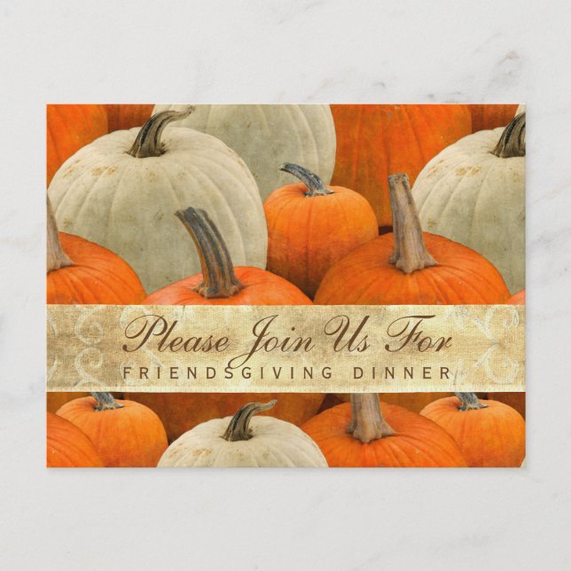 Postal De Invitación Cena amistosa Calabaza cosecha vacaciones (Anverso)
