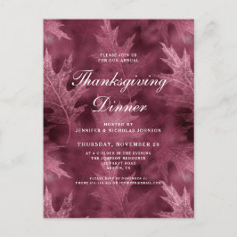 Postal De Invitación Cena de Acción de Gracias con Hojas de Otoño Rojas