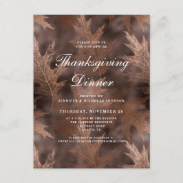 Postal De Invitación Cena de Acción de Gracias con Hojas de Otoño Rústi