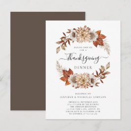 Postal De Invitación Cena de Acción de Gracias de Hojas de Otoño Marrón