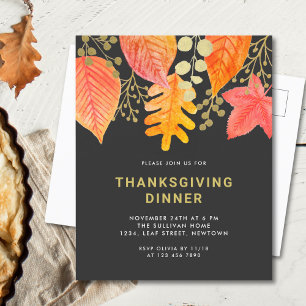 Postal De Invitación Cena de Acción de Gracias Negro