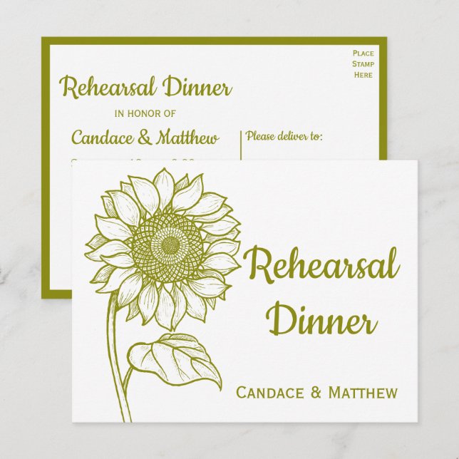 Postal De Invitación Cena de ensayo de floración verde de girasol (Anverso / Reverso)