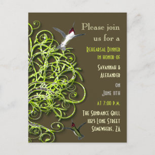 Postal De Invitación Cena de Ensayo del Árbol Encantado de Colibríes