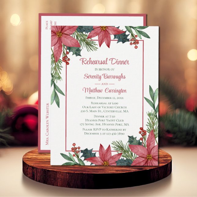 Postal De Invitación Cena de ensayo floral de los Navidades rojos de Po (Subido por el creador)