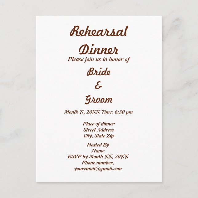 Postal De Invitación Cena de ensayo personalizada de novias y novias (Anverso)