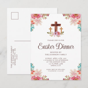 Postal De Invitación Cena de Pascua de Cruz Floral Elegante