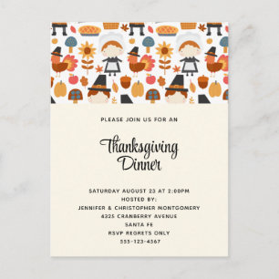 Postal De Invitación Cena del patrón de cosecha de peregrinos de Acción