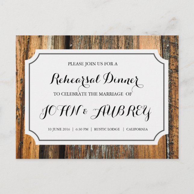 Postal De Invitación Cena ensayada para una boda rústica (Anverso)