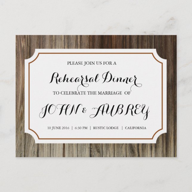Postal De Invitación Cena ensayada para una boda rústica (Anverso)