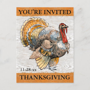 Postal De Invitación Cena rústica de Turquía Thanksgivingj