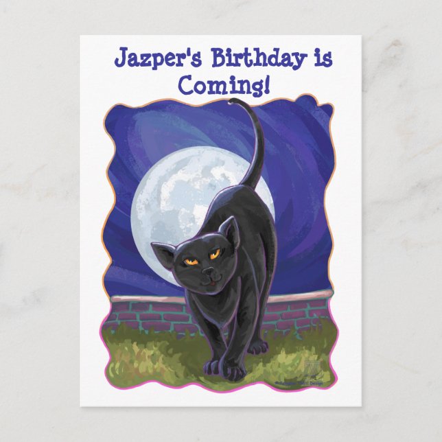 Postal De Invitación Centro de Fiesta de gato negro (Anverso)