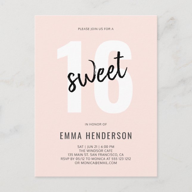 Postal De Invitación Cepillo moderno dulce 16 (Anverso)