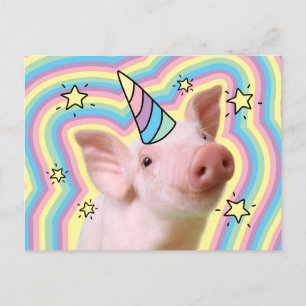 Postal De Invitación Cerdito Unicornio Mágico